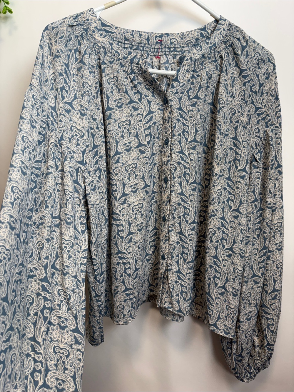 Source Unknown Blue Paisley Peasant Blouse